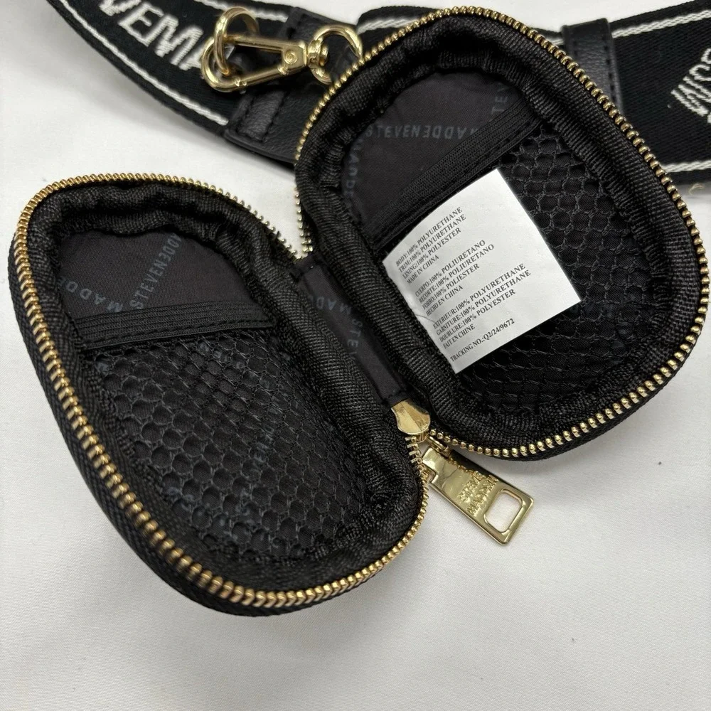 Steve Madden Womens Black Bwebber Straw Satchel Crossbody Purse Bag Earbud Case‎